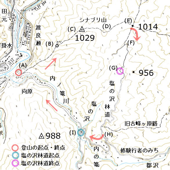 シナブリ山登山地図
